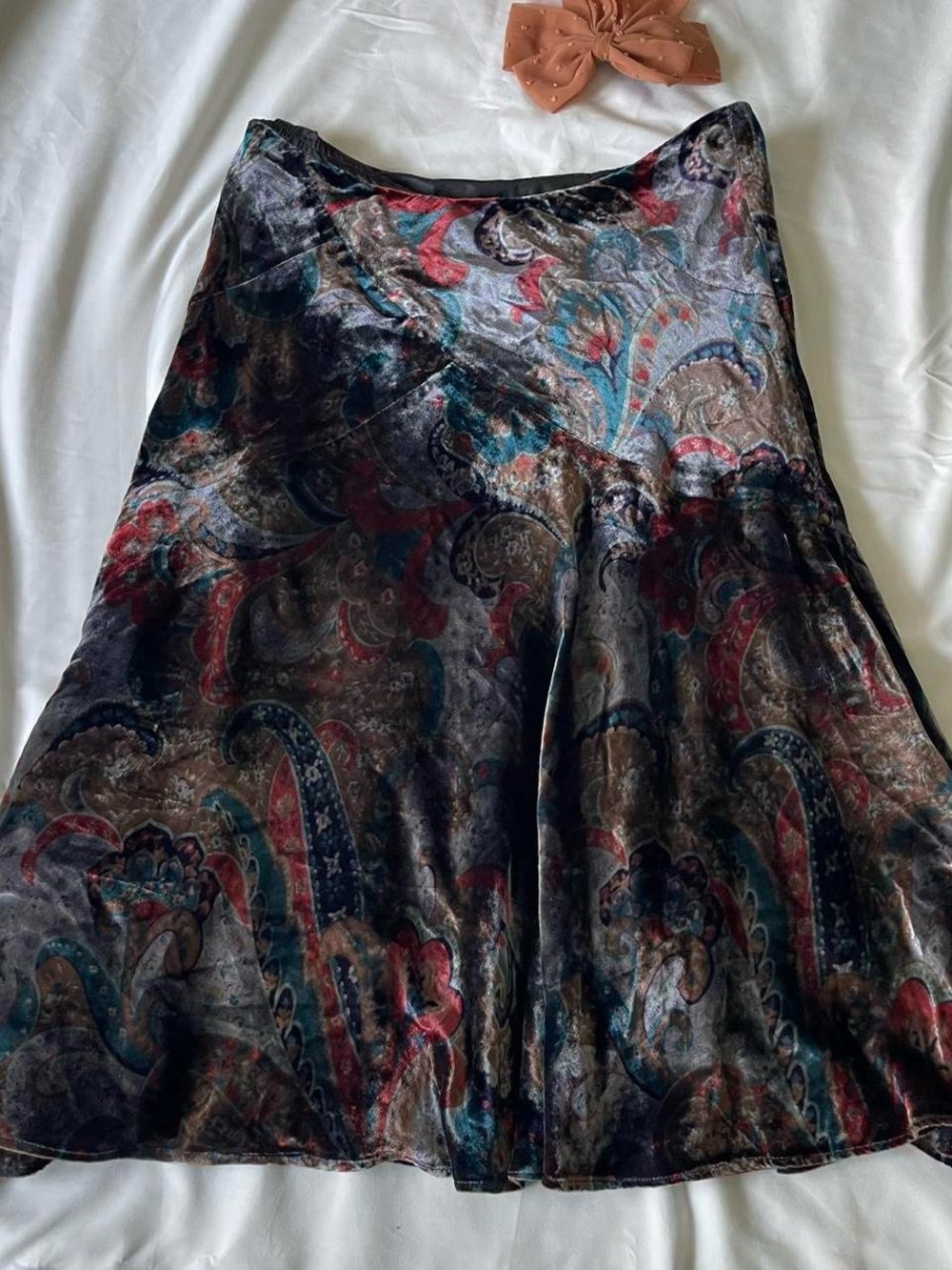 Coldwater Creek Velvet Paisley A-Line Skirt in Multi-Tone